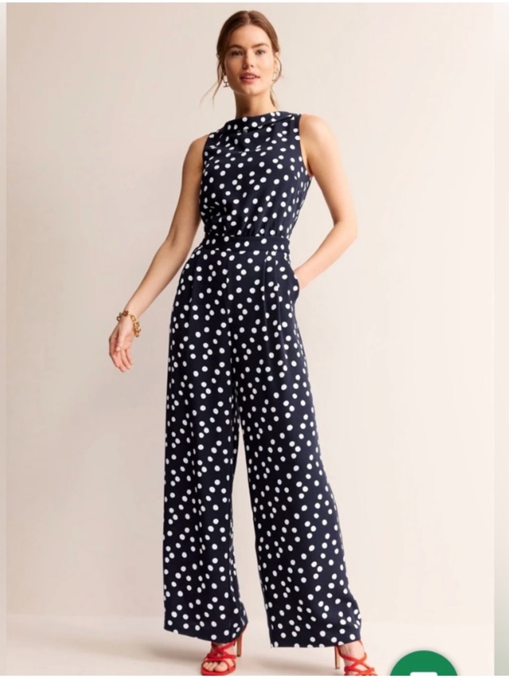 Boden Clarissa Polka Dot Wide Leg Jumpsuit Blue White Size 8 Sleeveless